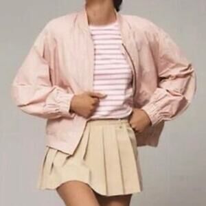 Maeve Light Pink Sheen‎ Bomber Jacket Women's Size Large front zip